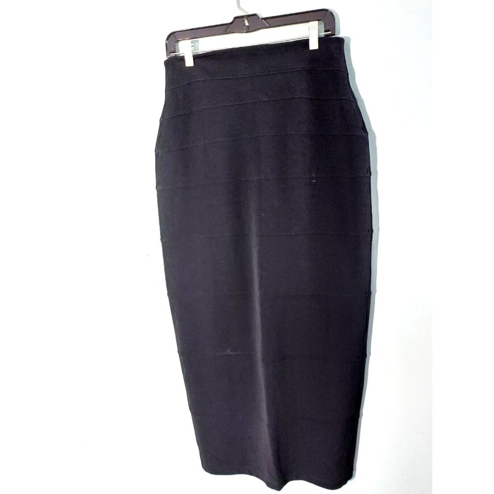 Tadashi Shoji Black bandage pencil Maxi Skirt back slit Size L USA